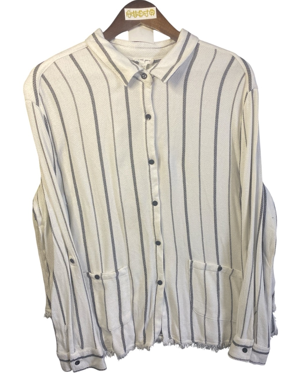 Tribal Jeans Striped Button-Up Shirt Jacket in Cream and Gray | XL